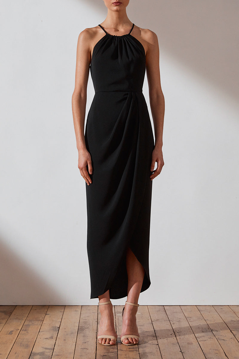 Core High Neck Ruched Dress | Black ...